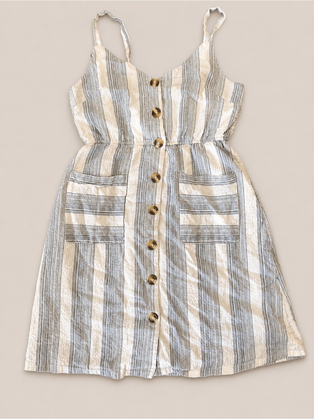 Vernacular Women’s Large Striped Button Front Sundress Cotton Lined Pockets